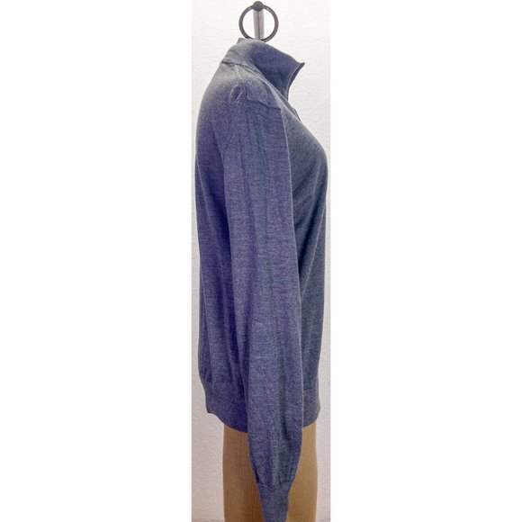 100% Soft Thin Wool Gray Turtleneck Knit 1/4 Zip Sweater - Picture 4 of 7